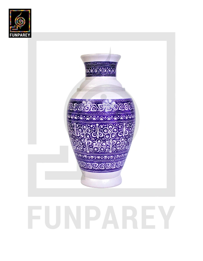 Wooden Vase 11" with Nakshi Art Blue Pottery Light