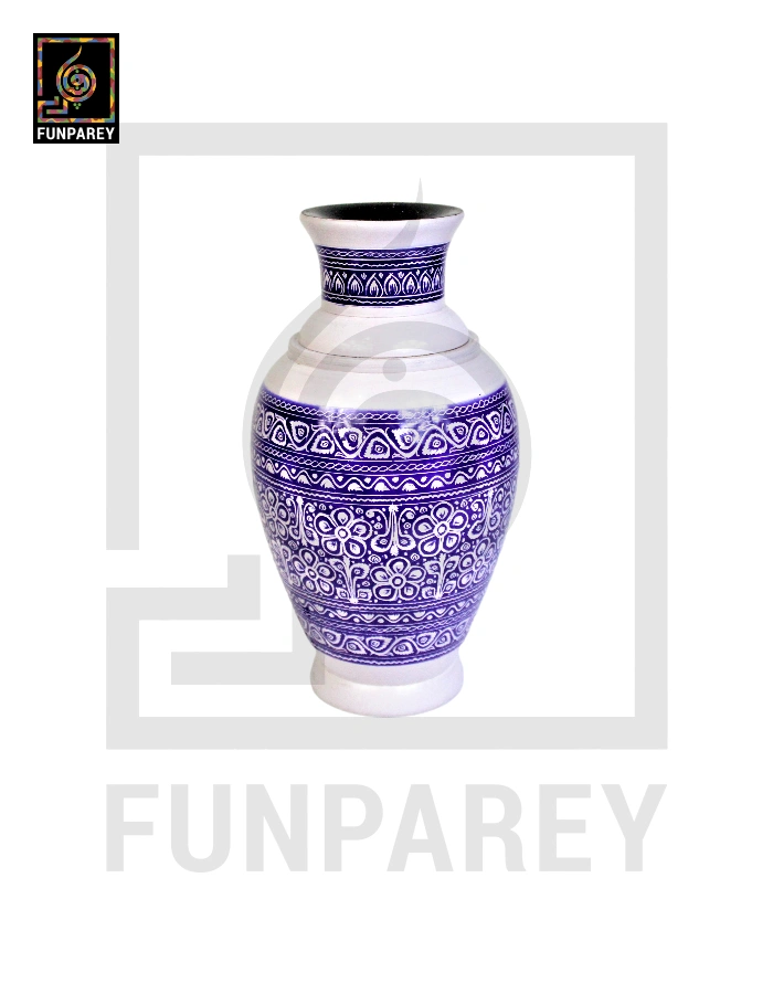 Wooden Vase 11" with Nakshi Art Blue Pottery Light