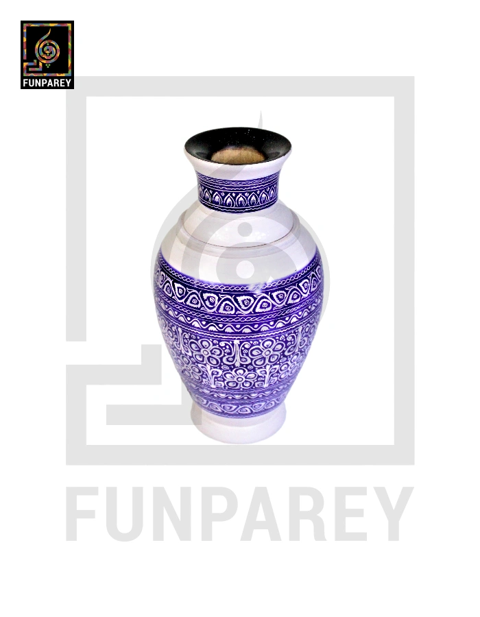 Wooden Vase 11" with Nakshi Art Blue Pottery Light