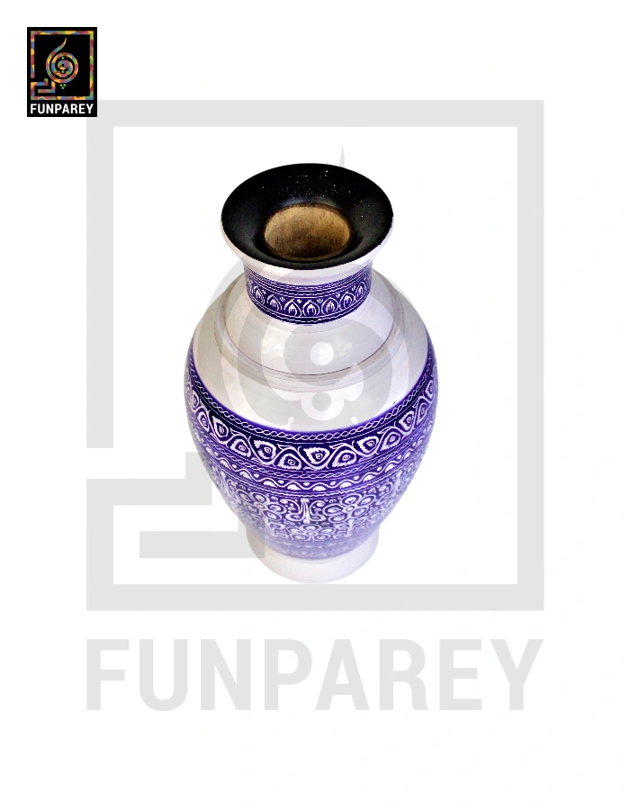 Wooden Vase 11" with Nakshi Art Blue Pottery Light