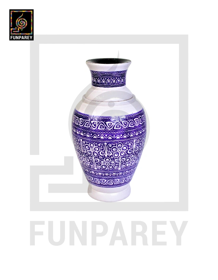 Wooden Vase 11" with Nakshi Art Blue Pottery Light