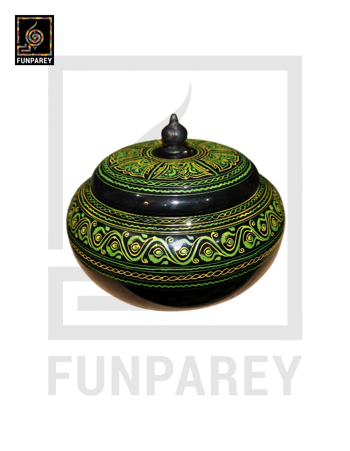Premium Wooden Candy Bowl with Nakshi Art Green