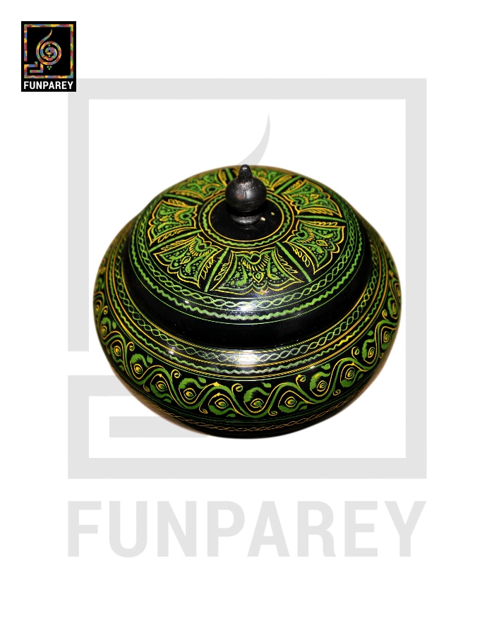 Premium Wooden Candy Bowl with Nakshi Art Green