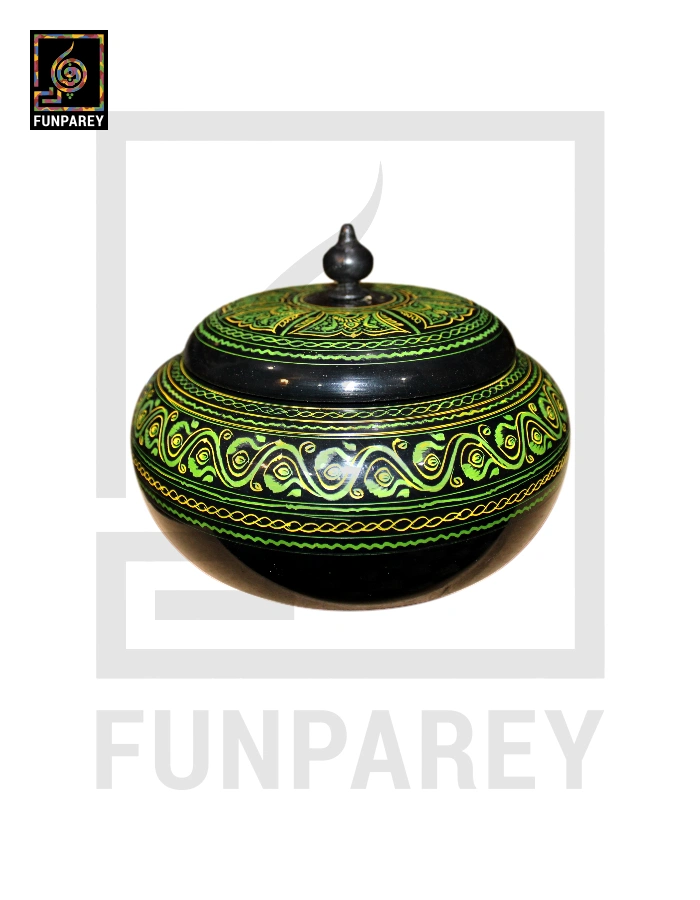 Premium Wooden Candy Bowl with Nakshi Art Green
