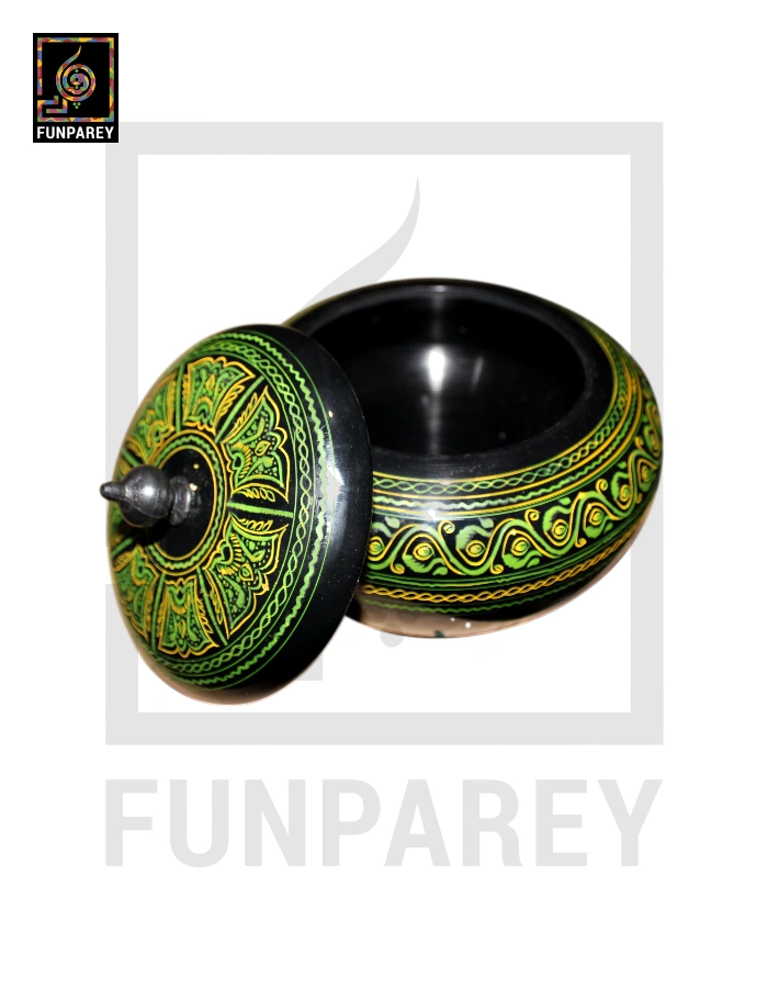 Premium Wooden Candy Bowl with Nakshi Art Green