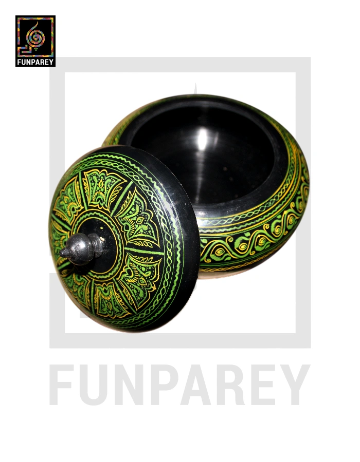 Premium Wooden Candy Bowl with Nakshi Art Green