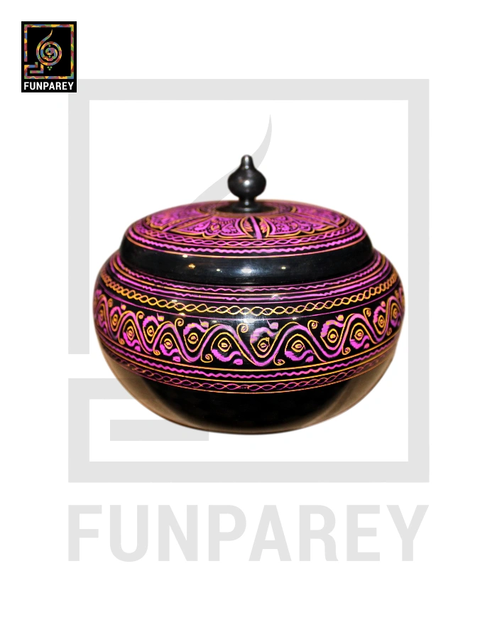 Premium Wooden Candy Bowl with Nakshi Art Pink