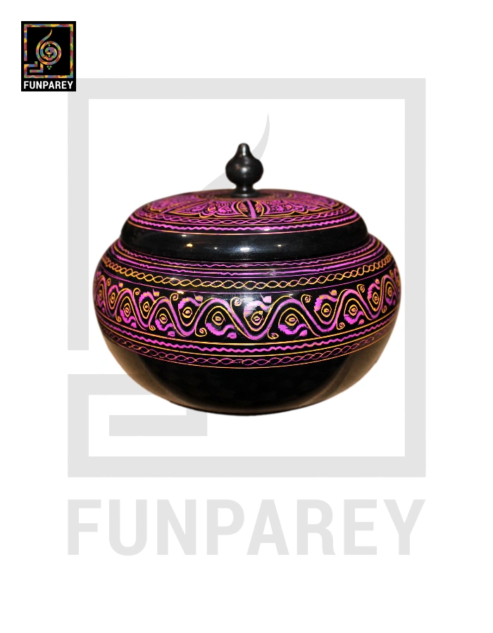 Premium Wooden Candy Bowl with Nakshi Art Pink