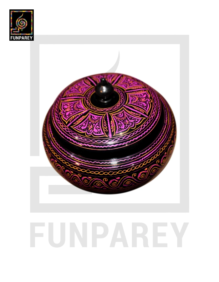 Premium Wooden Candy Bowl with Nakshi Art Pink