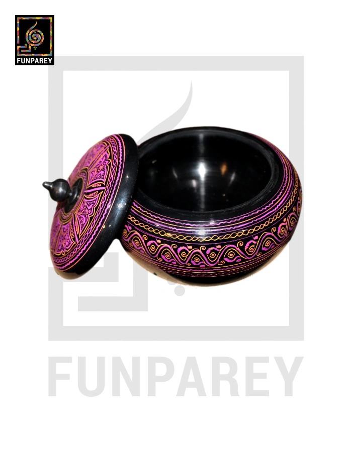 Premium Wooden Candy Bowl with Nakshi Art Pink