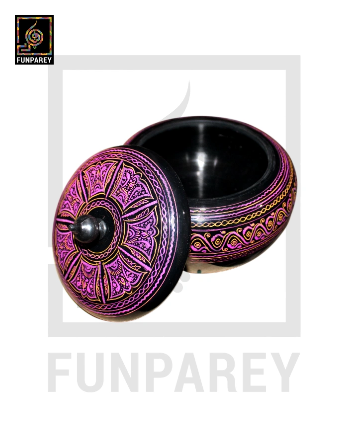 Premium Wooden Candy Bowl with Nakshi Art Pink