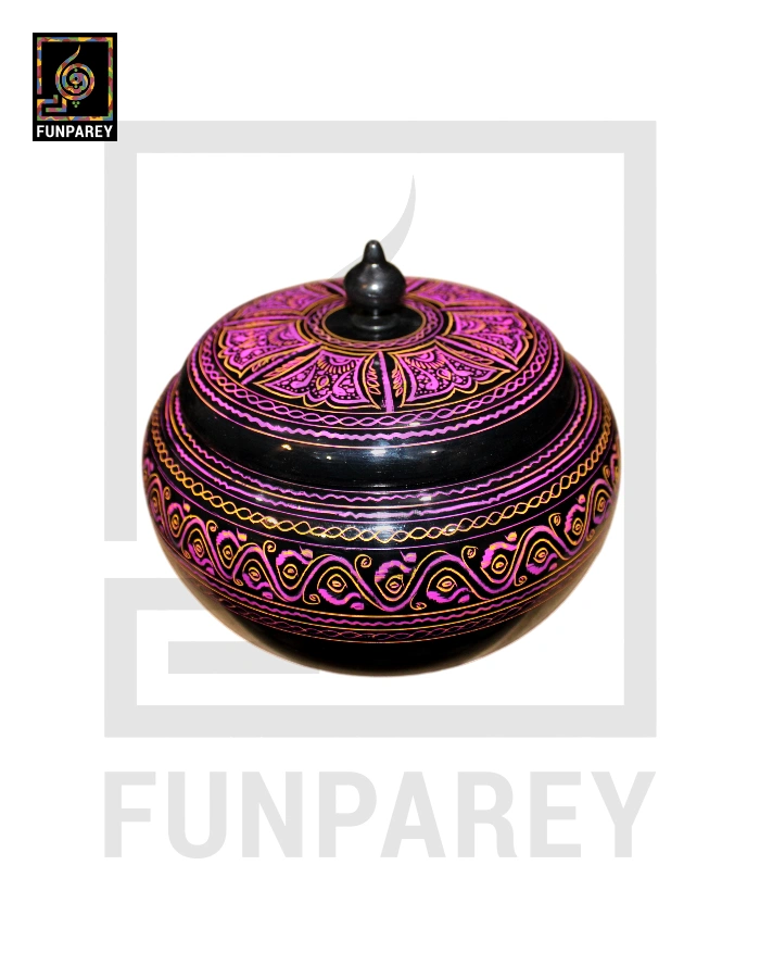 Premium Wooden Candy Bowl with Nakshi Art Pink