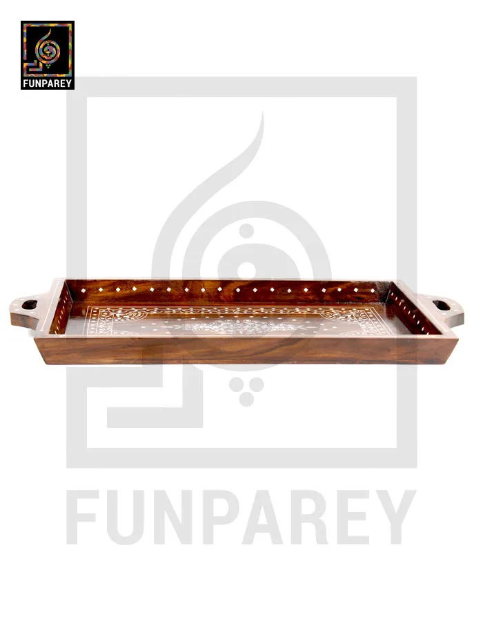 Handmade Wooden Tray Large 24" With White Plastic Work (Single)