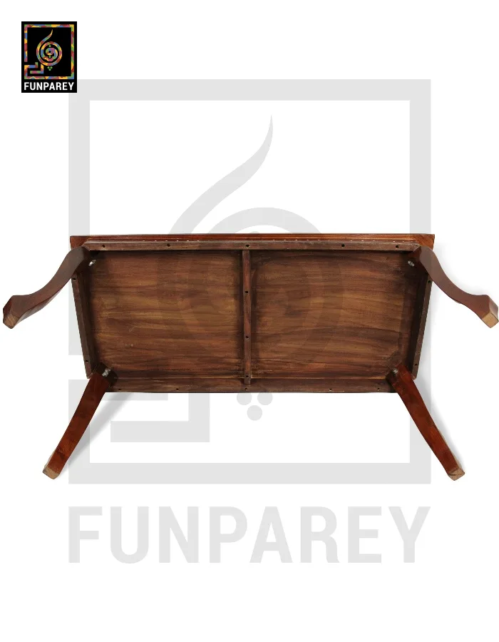 Antique Center Table With Carving and White Fiber Work 42x20"