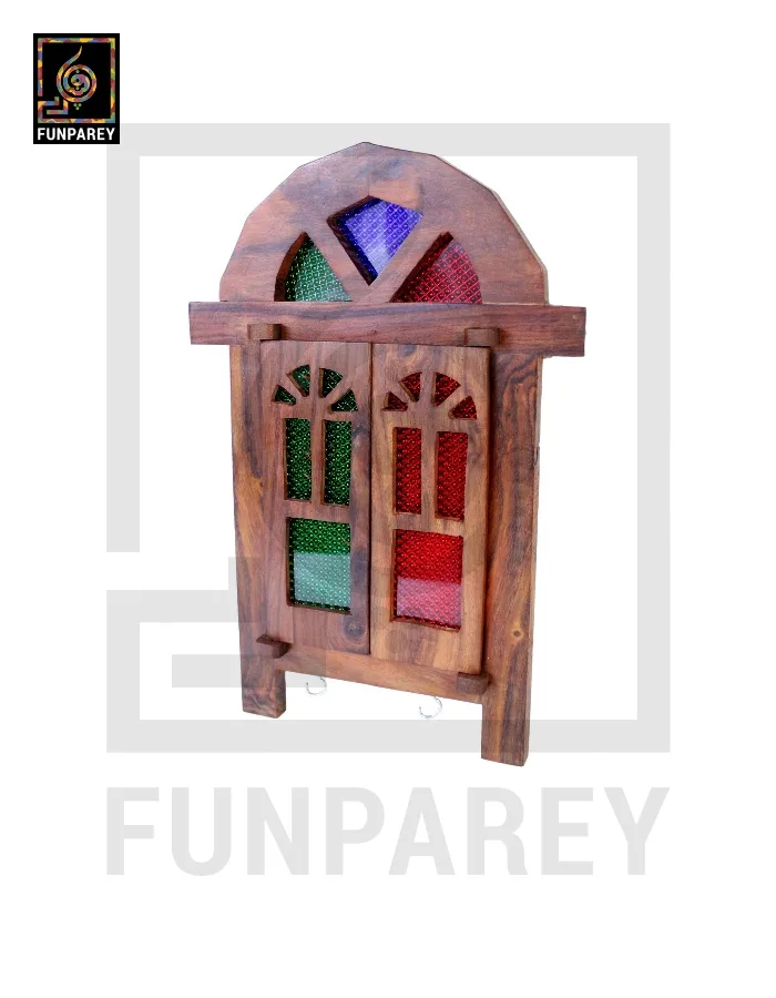 Handmade Wooden Doorway Key Hanger with Mirror