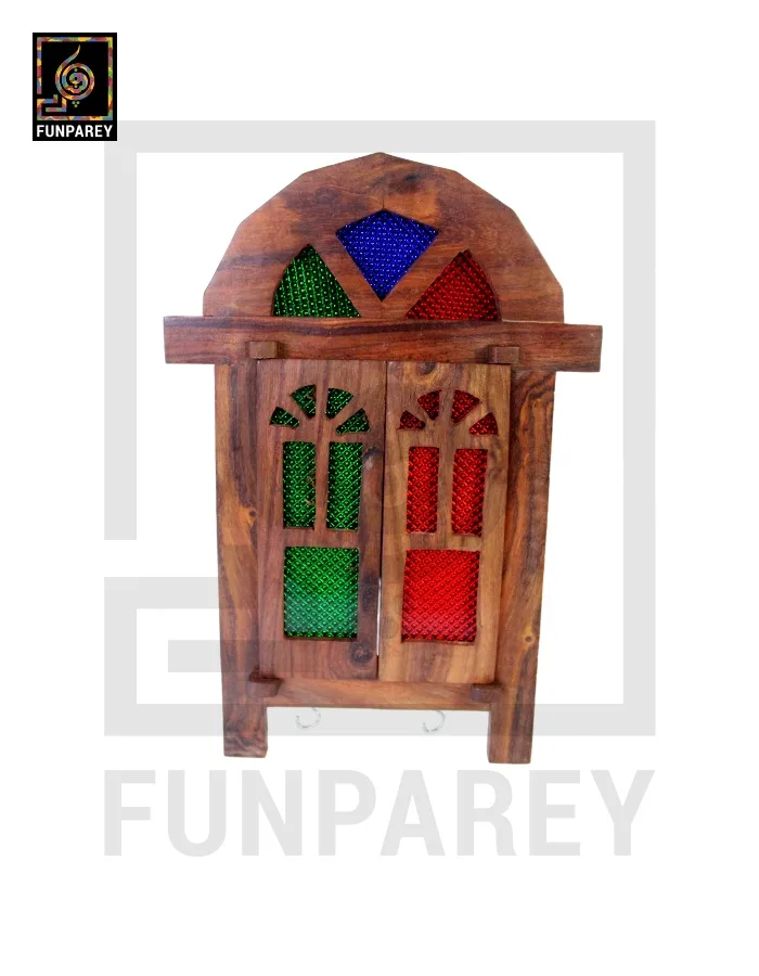 Handmade Wooden Doorway Key Hanger with Mirror