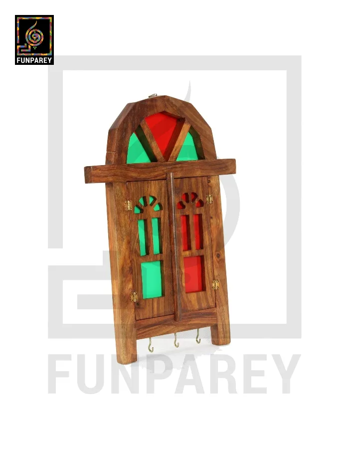 Handmade Wooden Doorway Key Hanger with Mirror