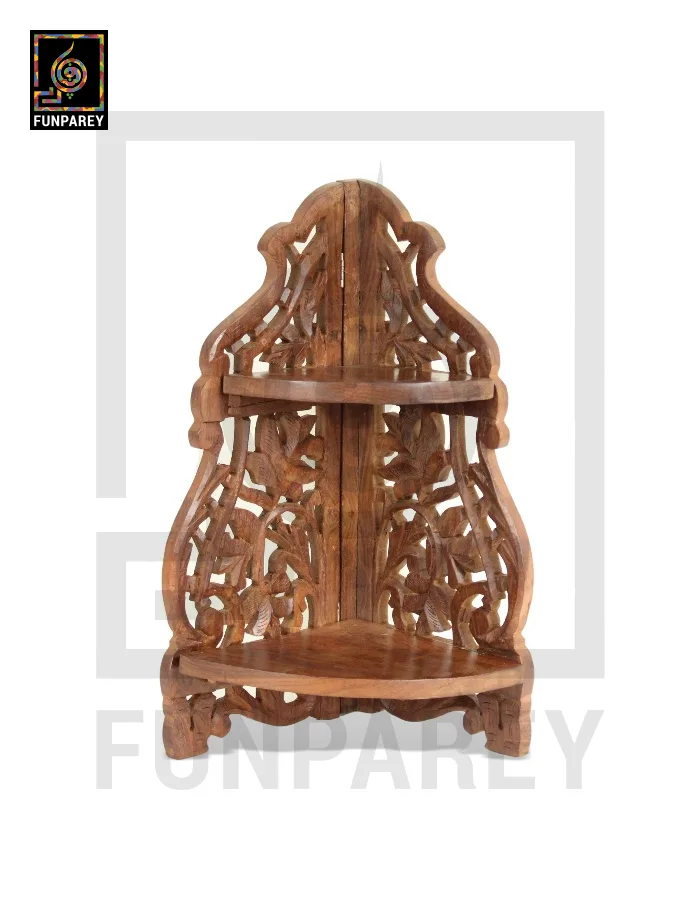 Hand Carved Wooden Corner Rack Large