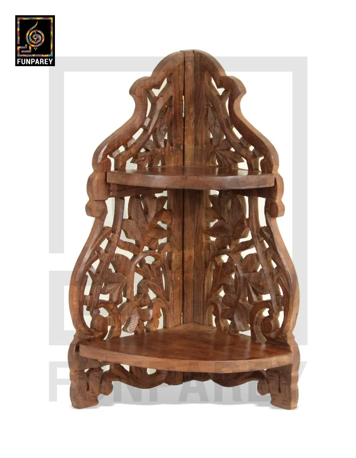 Hand Carved Wooden Corner Rack Large