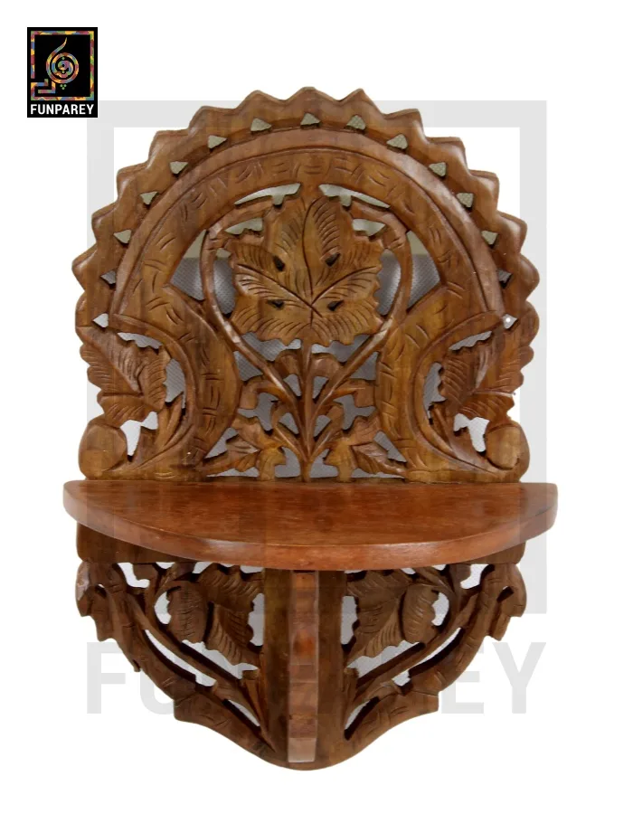 Hand Carved Wooden Distinct Wall Shelf (Large)