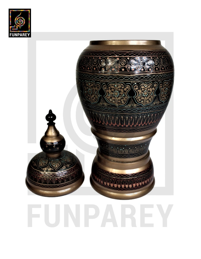 Hand Carved Candy Jar 16" with Nakshi Art Brown