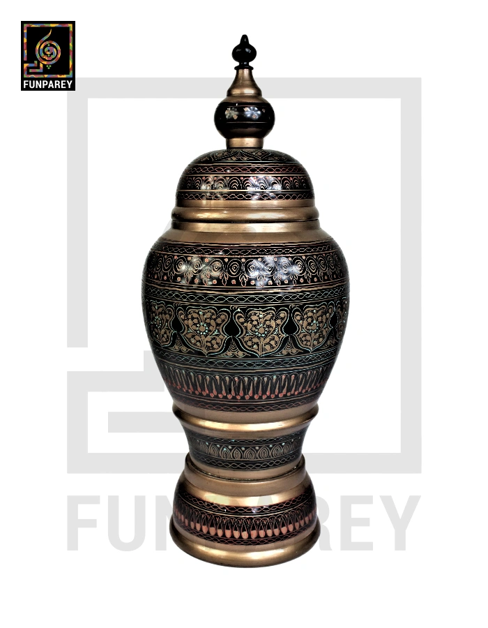 Hand Carved Candy Jar 16" with Nakshi Art Brown