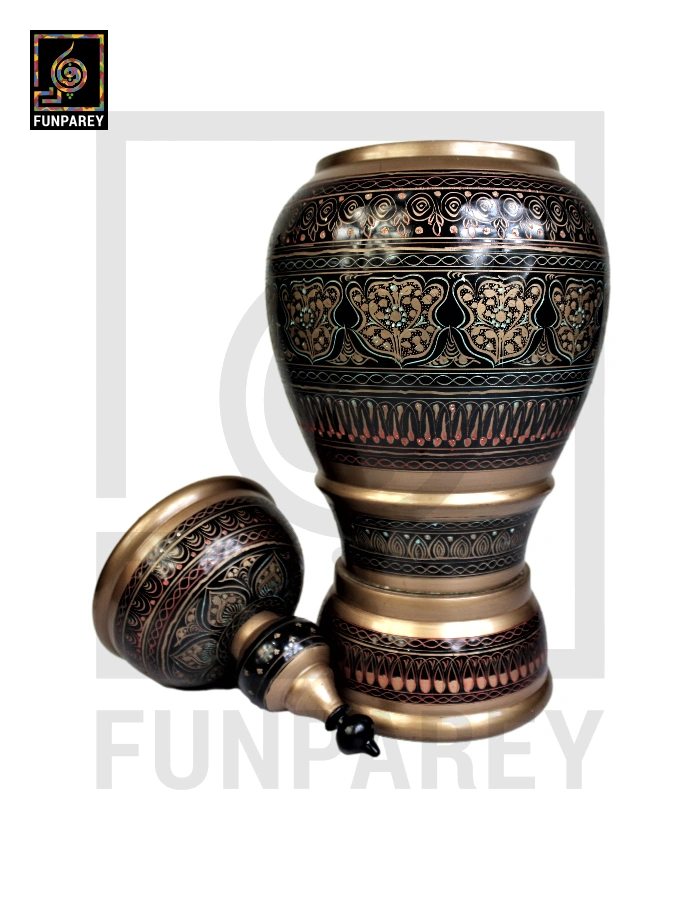 Hand Carved Candy Jar 16" with Nakshi Art Brown