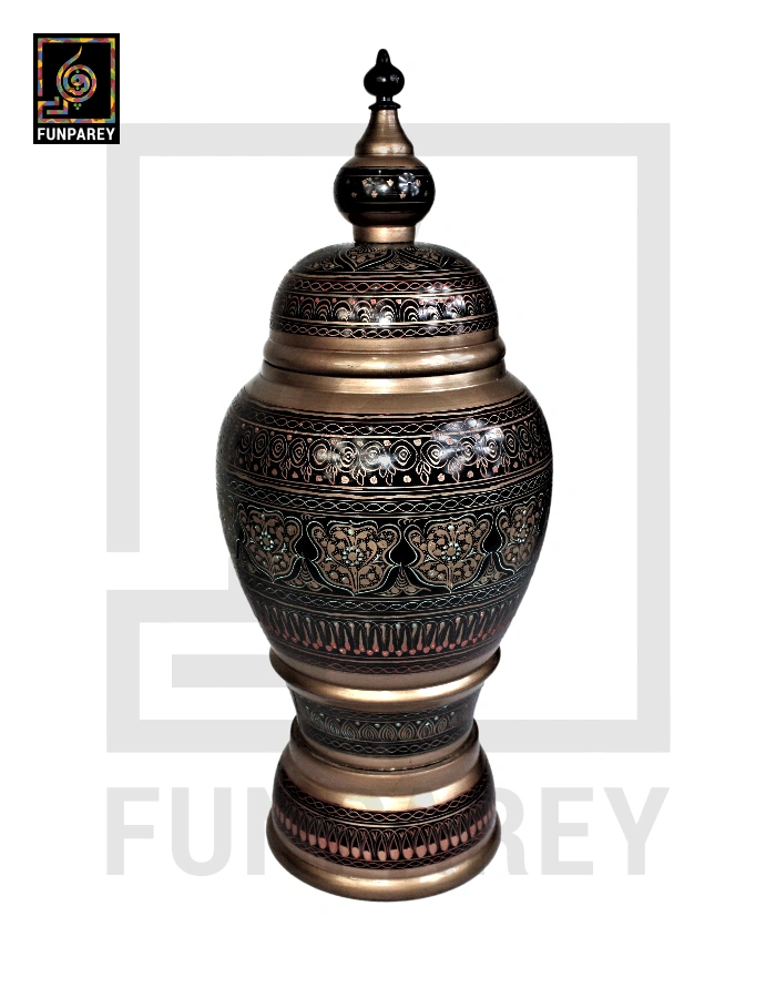 Hand Carved Candy Jar 16" with Nakshi Art Brown