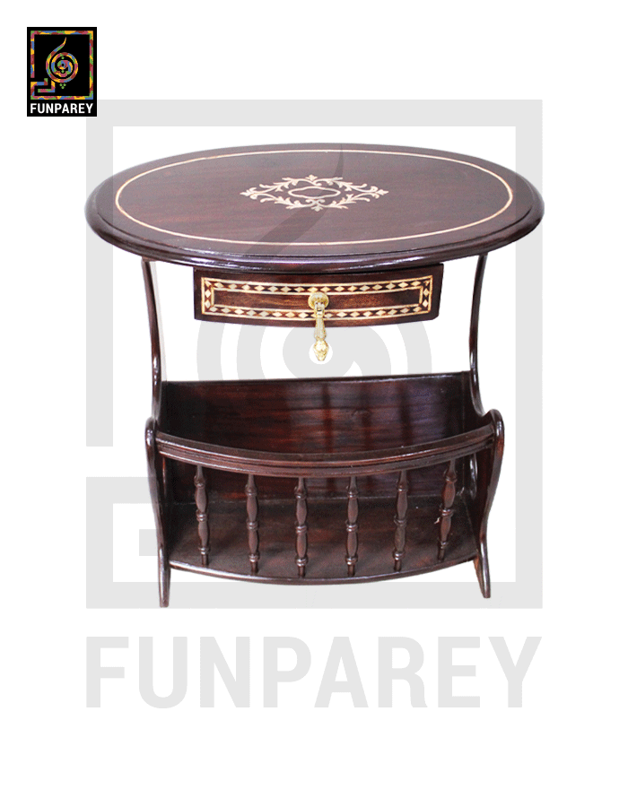 Handmade Wooden Magazine Table 20″ Wood Inlay
