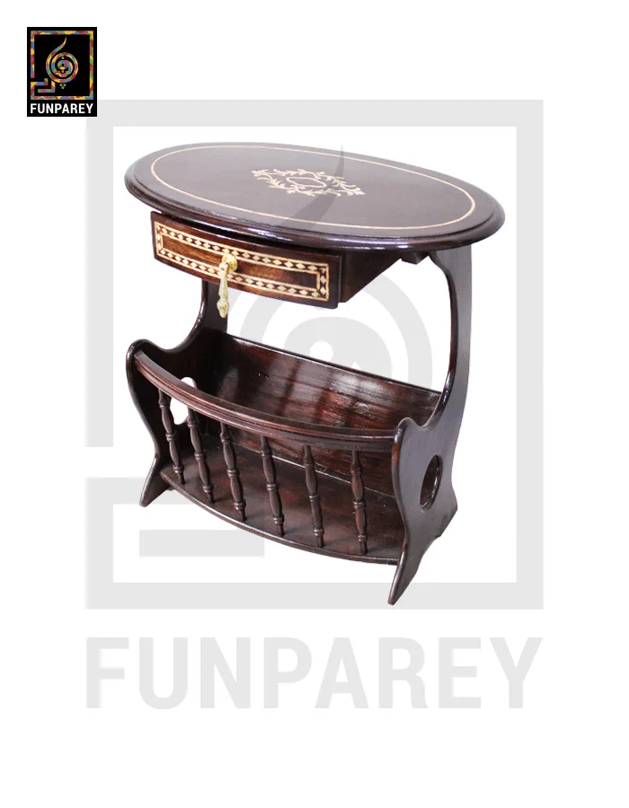 Handmade Wooden Magazine Table 20″ Wood Inlay