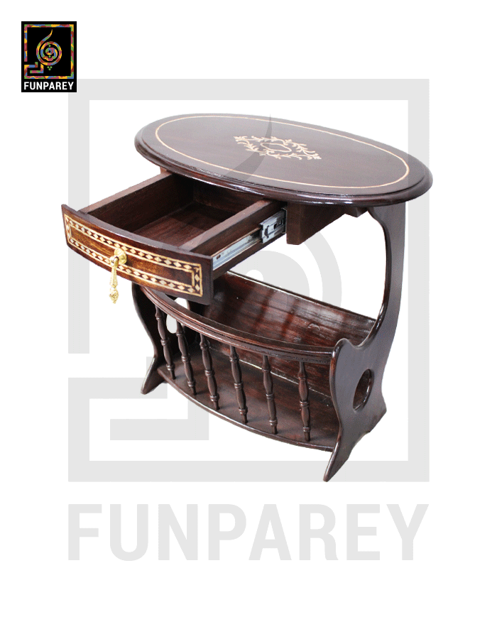 Handmade Wooden Magazine Table 20″ Wood Inlay