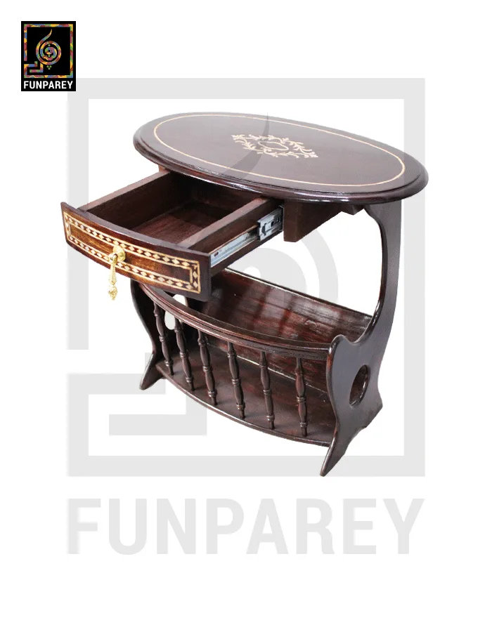 Handmade Wooden Magazine Table 20″ Wood Inlay