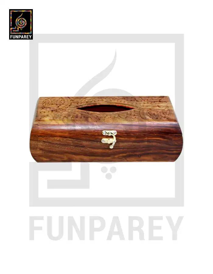 Hand Carved Standard Wooden Tissue Box Large - Rounded Sides