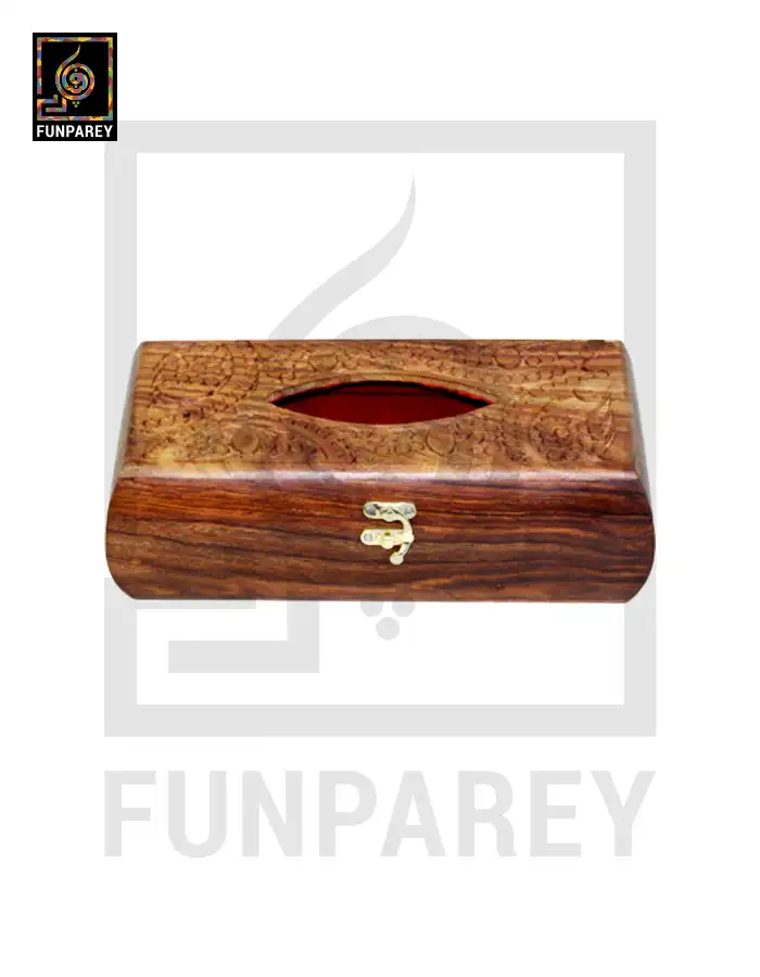 Hand Carved Standard Wooden Tissue Box Large - Rounded Sides