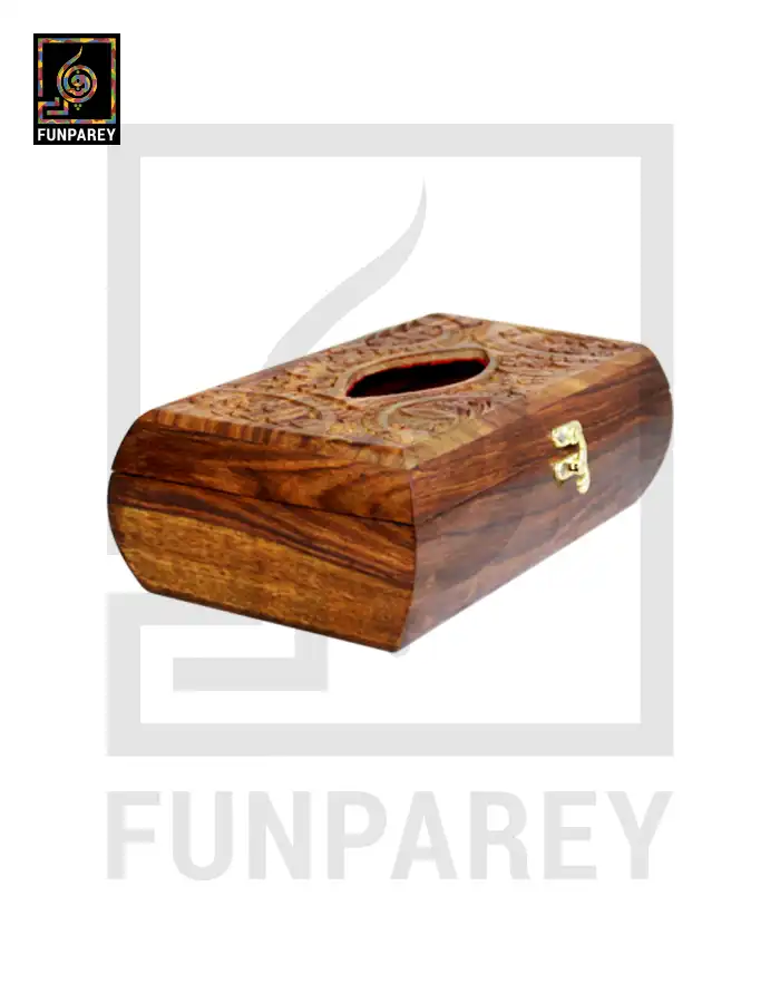 Hand Carved Standard Wooden Tissue Box Large - Rounded Sides