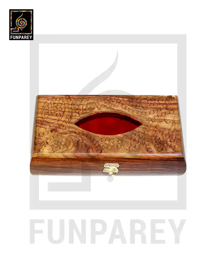 Hand Carved Standard Wooden Tissue Box Large - Rounded Sides