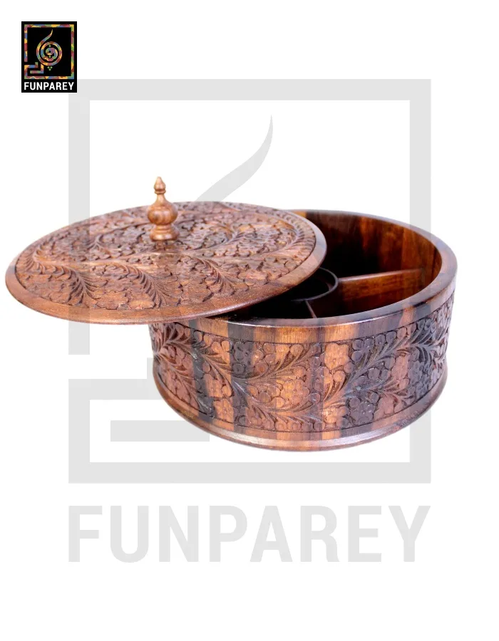 Premium Wooden Dry Fruit Bowl 10" with Standard Carving Design