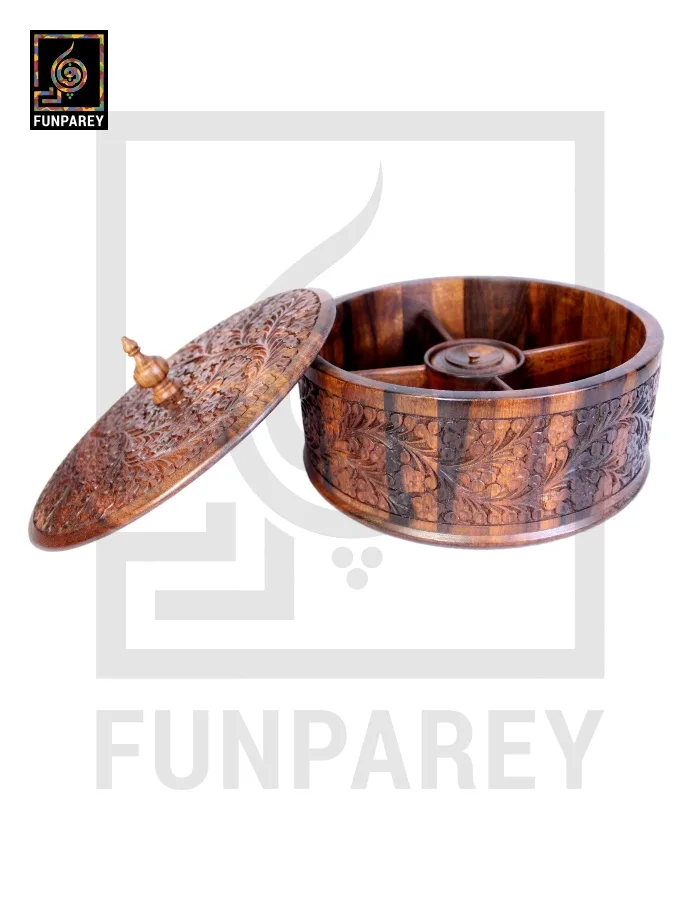 Premium Wooden Dry Fruit Bowl 10" with Standard Carving Design