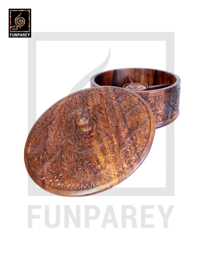 Premium Wooden Dry Fruit Bowl 10" with Standard Carving Design