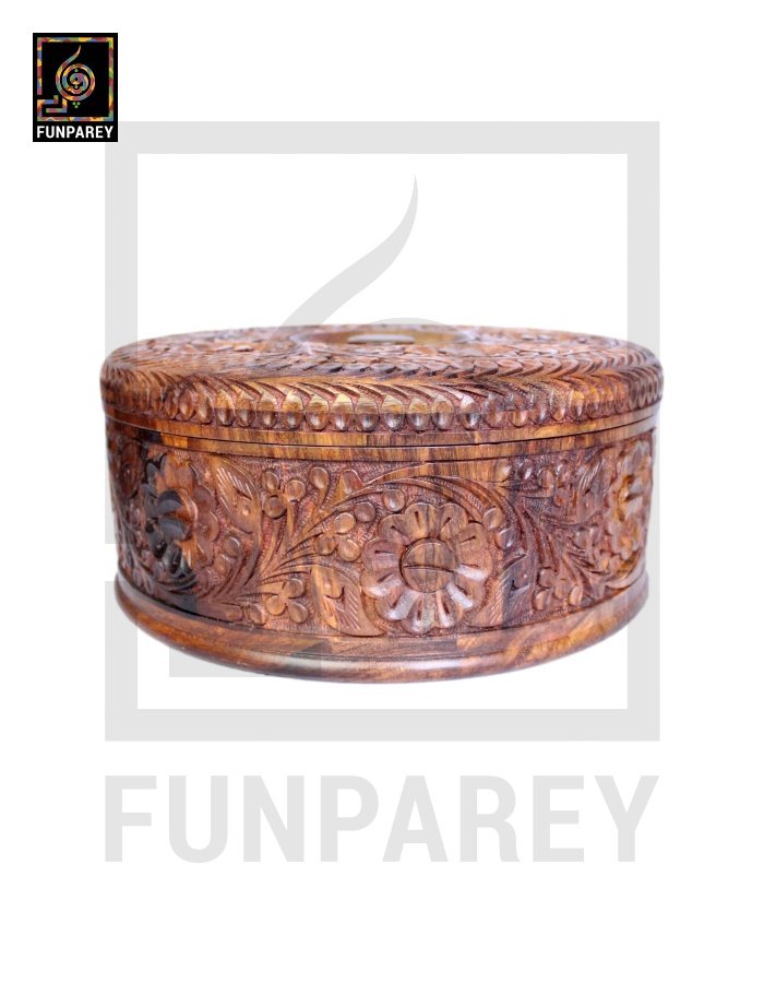Premium Wooden Dry Fruit Bowl 10" with Heavy Carving Design