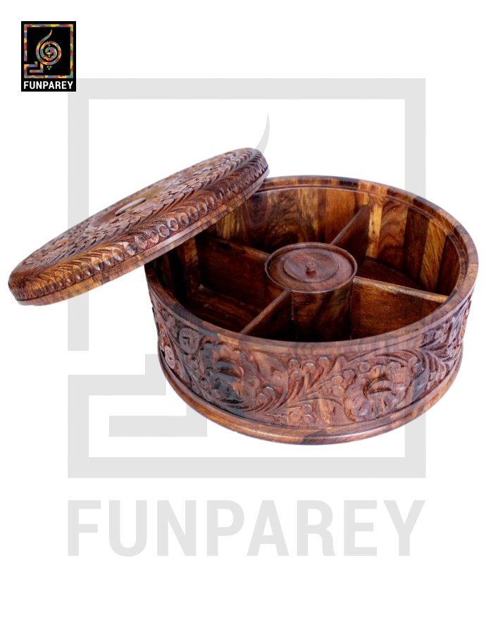 Premium Wooden Dry Fruit Bowl 10" with Heavy Carving Design