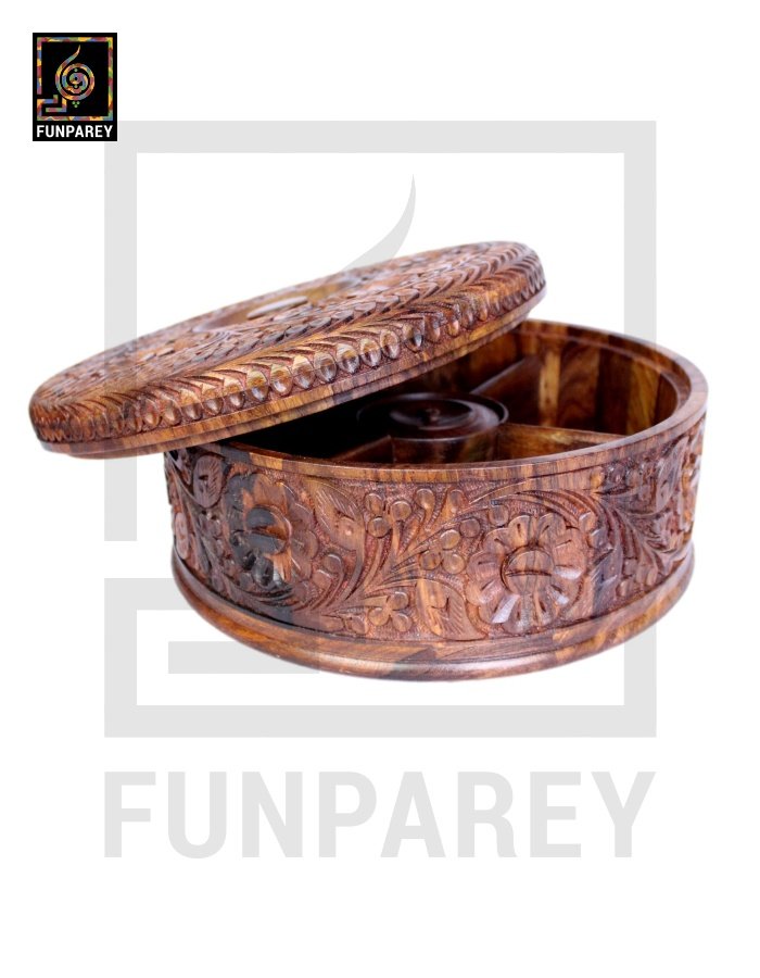 Premium Wooden Dry Fruit Bowl 10" with Heavy Carving Design