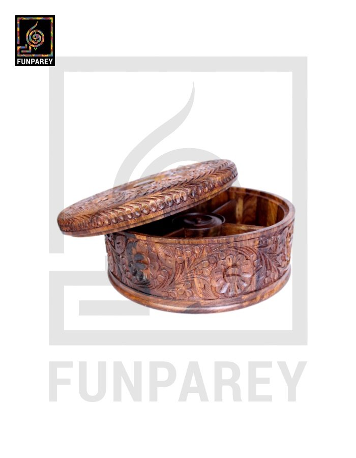Premium Wooden Dry Fruit Bowl 10" with Heavy Carving Design