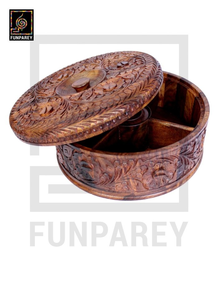 Premium Wooden Dry Fruit Bowl 10" with Heavy Carving Design