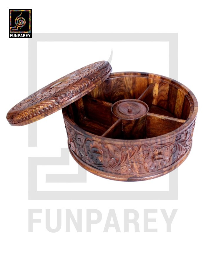 Premium Wooden Dry Fruit Bowl 10" with Heavy Carving Design