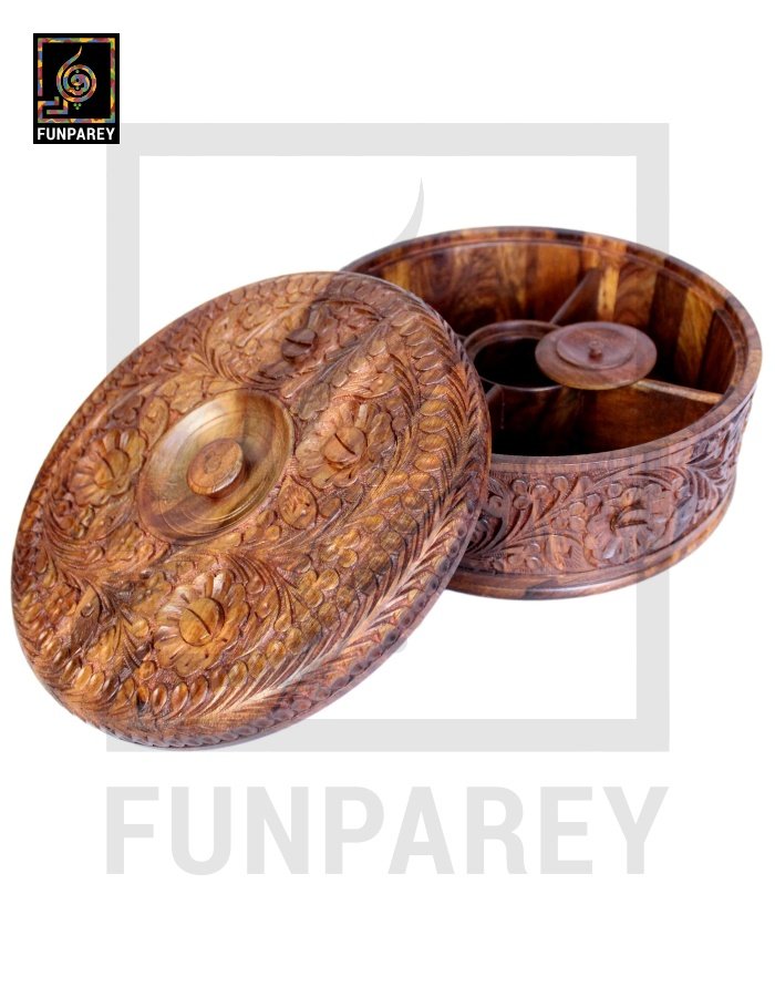 Premium Wooden Dry Fruit Bowl 10" with Heavy Carving Design