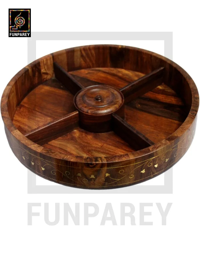 Premium Wooden Dry Fruit Bowl 12" With Brass Work