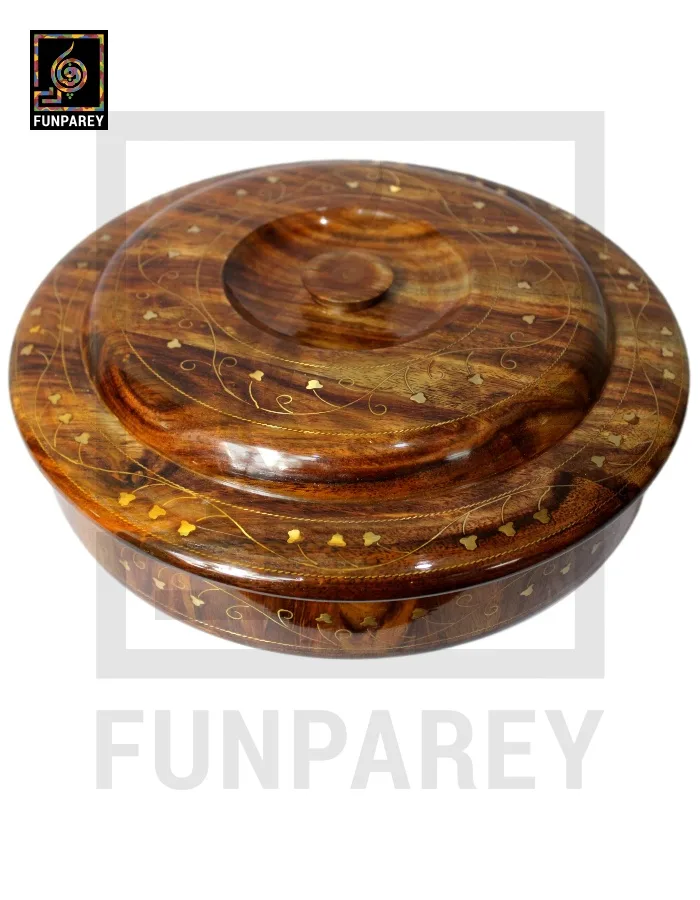 Premium Wooden Dry Fruit Bowl 12" With Brass Work