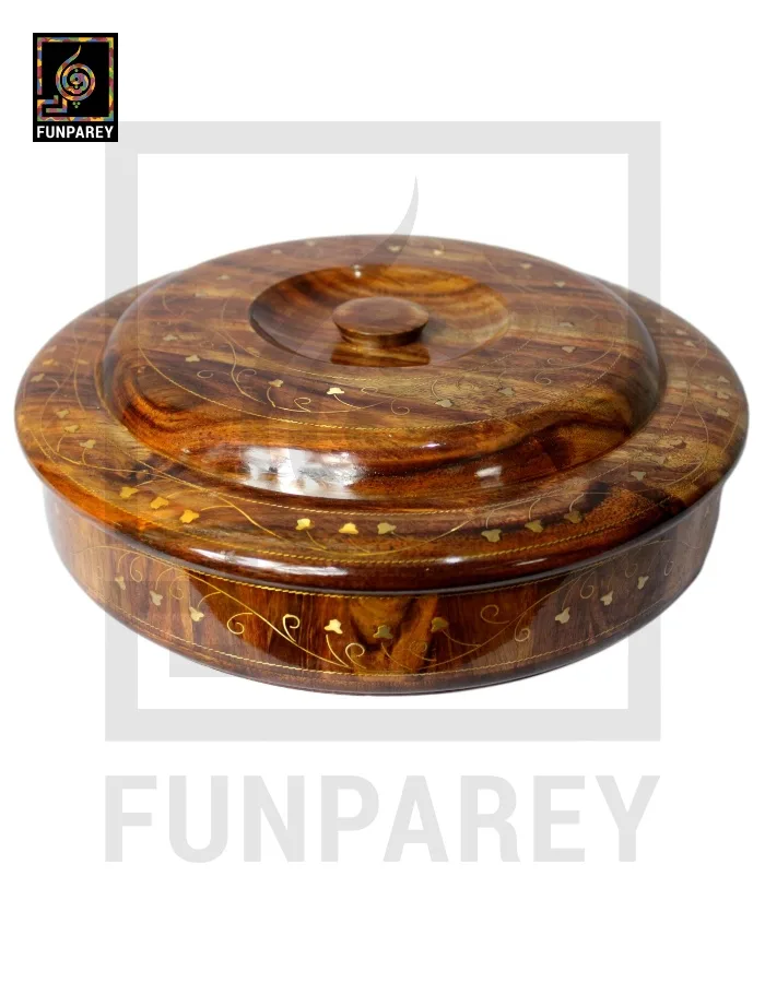 Premium Wooden Dry Fruit Bowl 12" With Brass Work