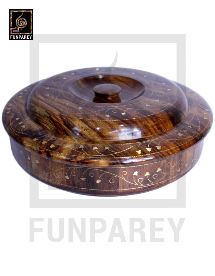 Premium Wooden Dry Fruit Bowl 12" With Brass Work